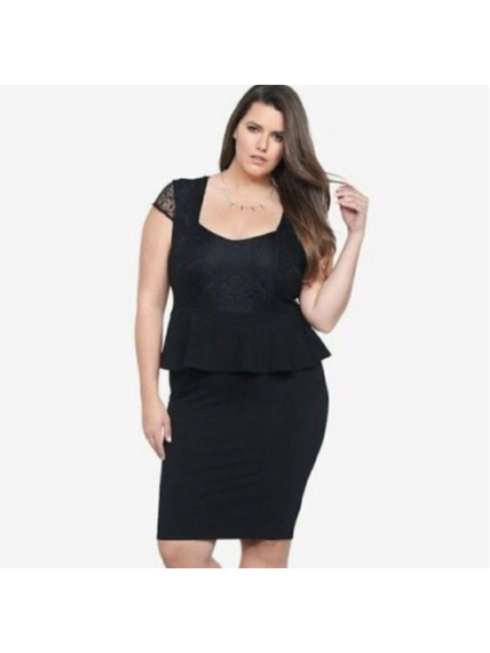 Torrid Black Lace Peplum Dress Plus Size 24 Stretch Short Sleeve Pencil Skirt